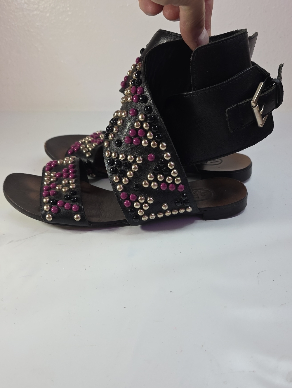 ASH MULTI-COLOR STUDDED LEATHER GLADIATOR SANDALS LADIES SIZE 36